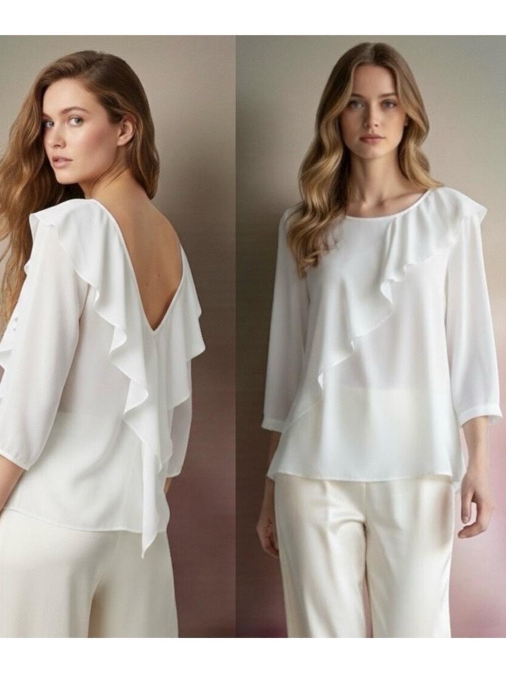 NWT See By Chloe Ruffle Silk Top Sz 4 White Asymmetrical Minimalist Romantic